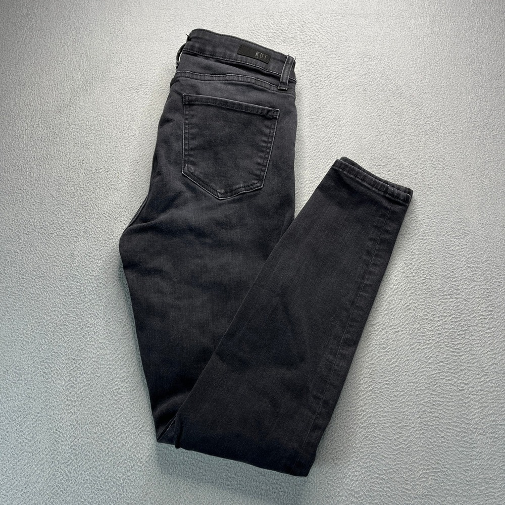 Kut from the Kloth Skinny Jeans Womens 10 Black Denim Button Fly Distressed Wash